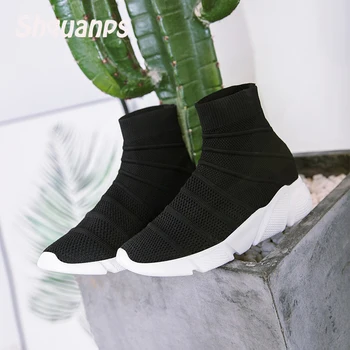 

2019 Woman Casual Shoes Female Breathable High-top Sock Sneakers Mesh Scarpe Donna Zapatillas Chaussures Femmes T Nouveau 2019