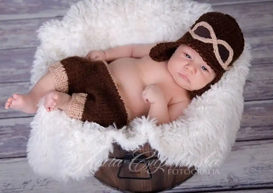Casquettes D Aviateur De Cafe De Bebe De Crochet Avec La Couverture De Couche Culotte Chapeau De Pilote Fait Main Short Bebe Ensemble Cadeau De Nb 3m De Support Photo Nouveau Ne