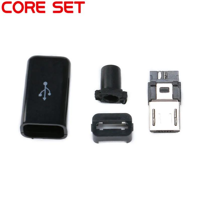 10 шт. DIY Micro USB 2 0 Штекерный разъем комплект с крышками Черный Белый 5 P кабель