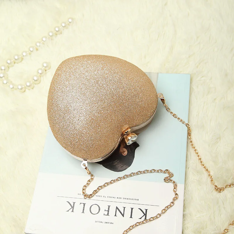 

Women sequins heart shaped evening bags lovely wedding party bags with chain clutch bags for ladies