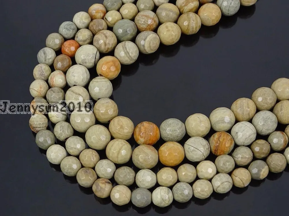 

Natural Silver Mist Ja-sper Gems Stone Faceted Round Beads 15'' 6mm 8mm 10mm Strand for Jewelry Making Crafts 5 Strands/Pack