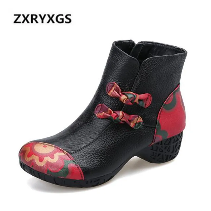 

2018 New Autumn and Winter New Retro Bow Cow Leather Women Boots Elegant Printing Women Warm Shoes Ankle Boots High Heels 4.5 Cm