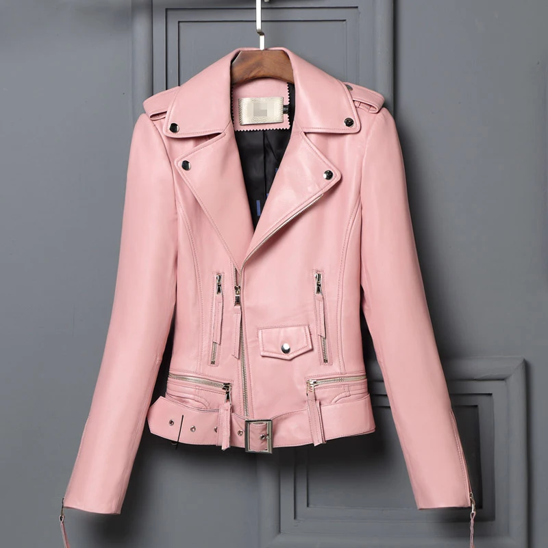 Genuine sheepskin leather suede women pink coat autumn winter genuine