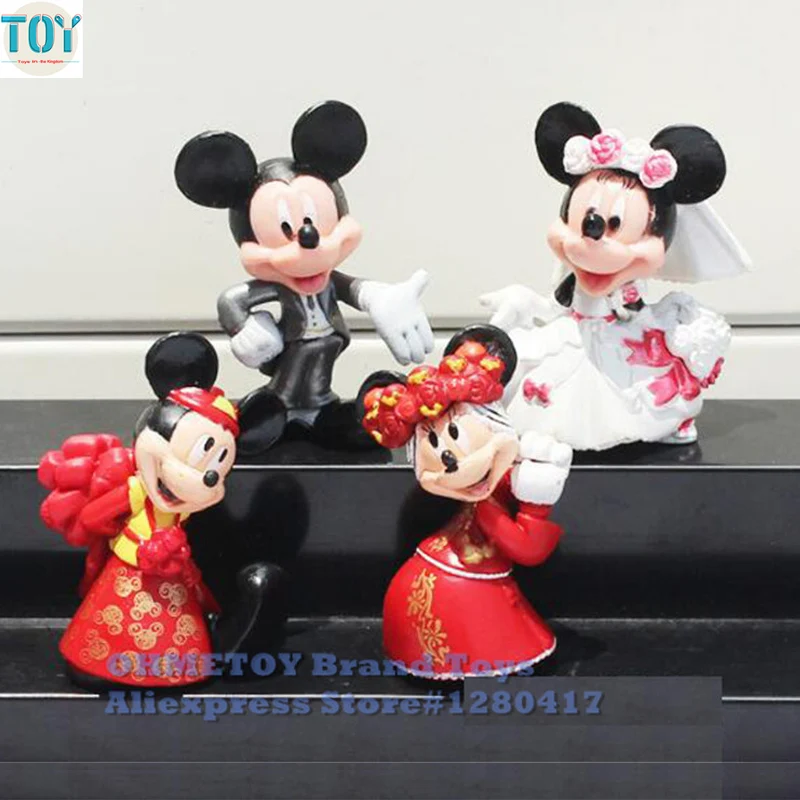 

OHMETOY 4PCS Mickey Minnie Wedding Propose Marriage Action Figure Toys Collection Model Doll Dollhouse Cake Topper Brinquedos
