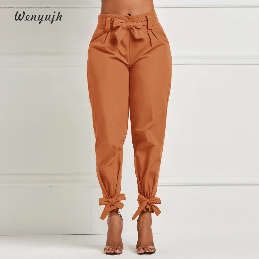 WENYUJH 2019 Для женщин Штаны с высокой посадкой Mujer Cintura Alta брюки женские вечерние Повседневное брюки Для женщин с плотным поясом талии