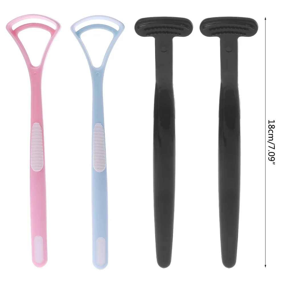 Raspador de Língua 2x de Plástico Língua Mais Limpo Dental Care Higiene Oral Boca Ferramenta 5 Escovas de dentes