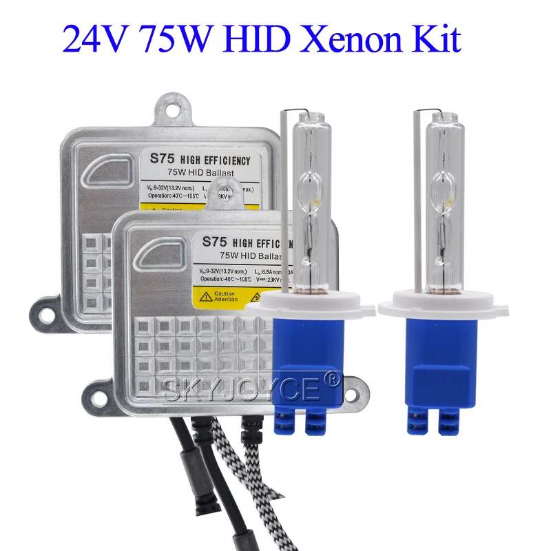 SKYJOYCE 24V 75W HID Headlight Kit Xenon H1 H11 H7 HB3 HB4 D2H HID Bulb 3000K 4300K 5000K 6000K 24V Truck Boat 75W HID Xenon Kit (1)