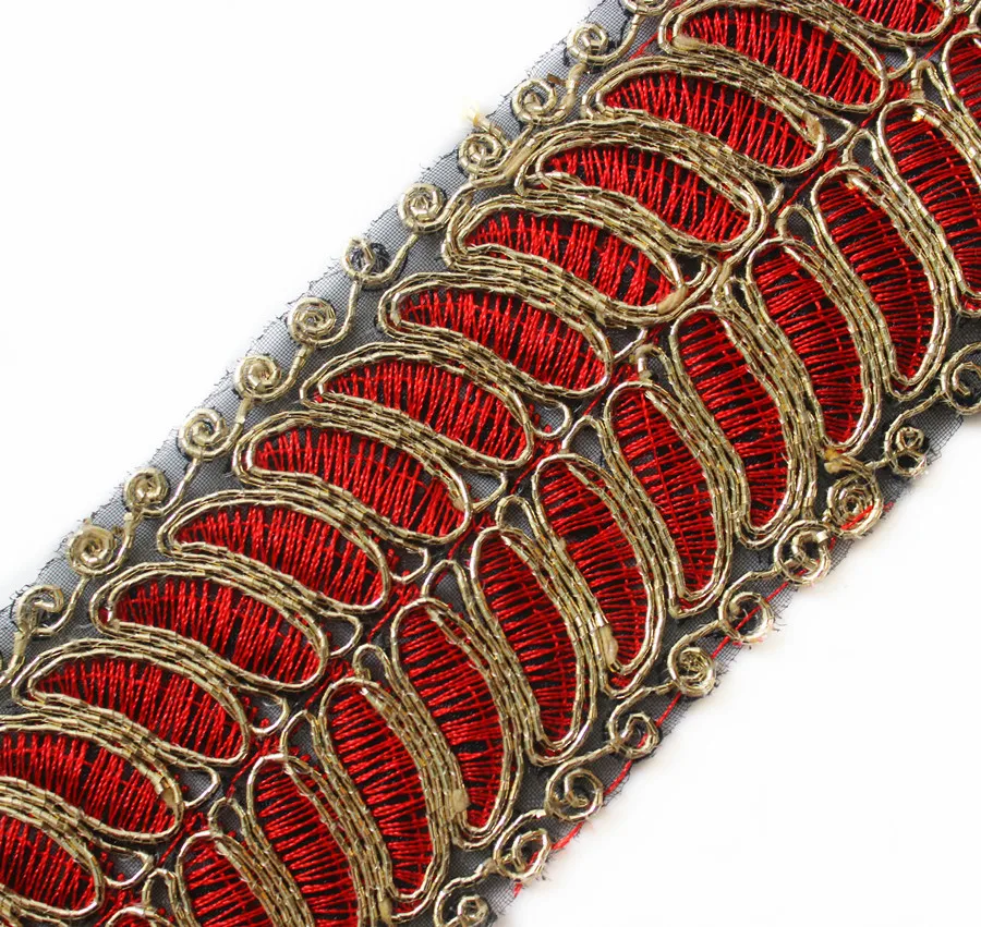 

7yard Cord Embroidered Venice Motif Gold Red Applique Trimming Scrapbooking for DIY Sewing Accessories T1437