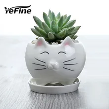 YeFine Little Cat Cartoon Ceramic Flower Pot Tray Garden Plants Pot Fashion Home Decoration Succulent Pot