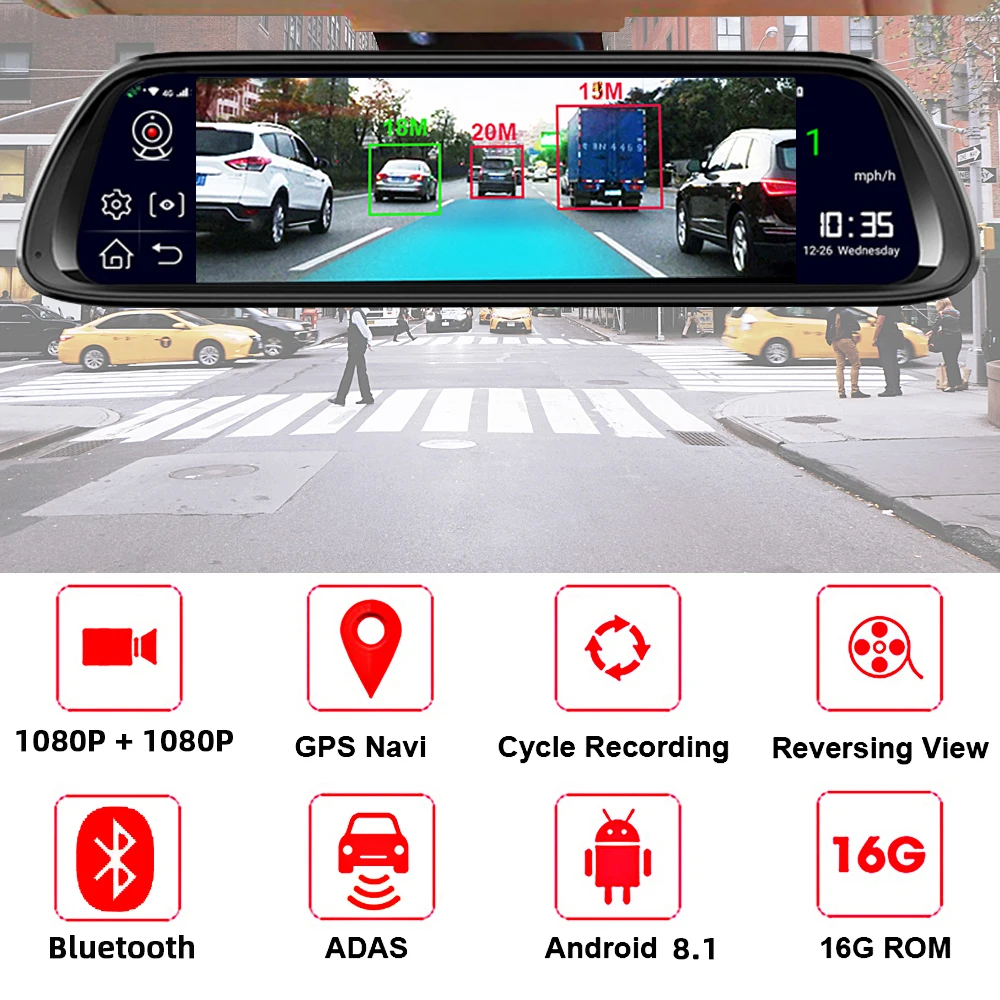 Bluavido 4G ADAS Android 8 1 видеорегистратор 10 дюймов IPS Автомобильное зеркало заднего вида