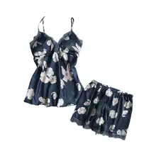 Женская сексуальная пижама атласная Слинг белье кружевное ночное белье комплект нижнего белья с v-образным вырезом без рукавов нагрудный коврик ночная рубашка Топ короткий