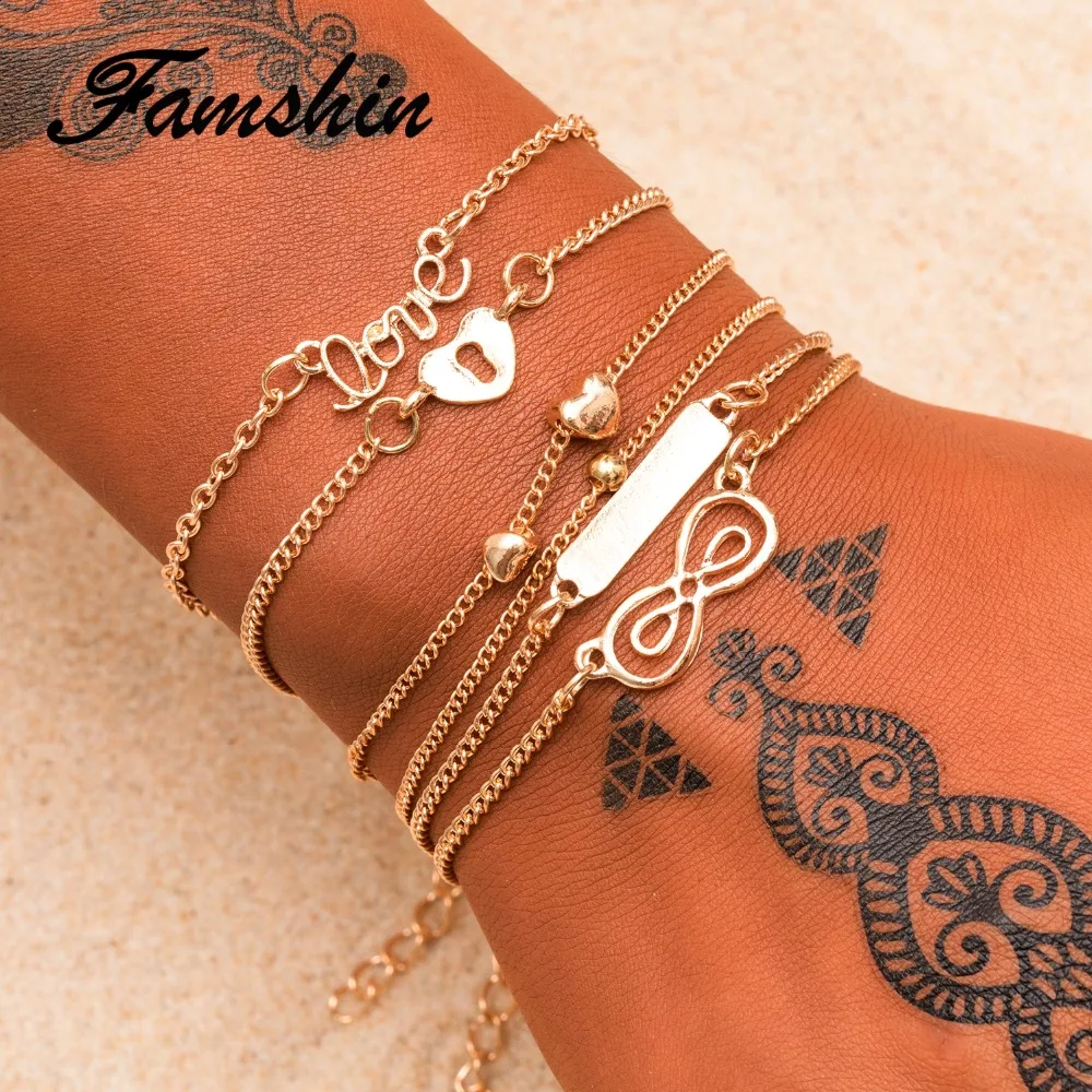 FAMSHIN 6 шт./компл. сплав новый Bijoux модный винтажный Бесконечность 8 браслеты для