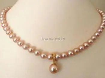 

lady's gift jewelry Beautiful 8-9mm pink freshwater pearl necklace 18inch hook wholesale shipping Free