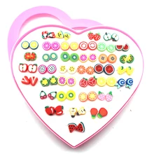 36 пар/компл. Мода Ассорти Полимерная глина серьги гвоздики комплект ювелирных изделий ручной работы фрукты Мультяшные Сережки для Для женщин девушки дети