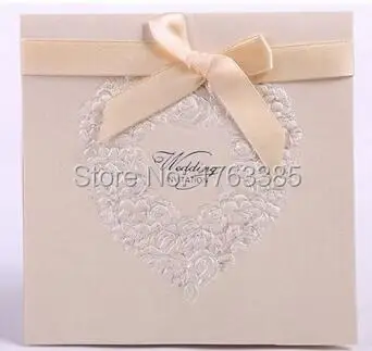 

Set of 450 Embossed Rosette Love Heart Wedding Invitation With Satin Bows Party Invite Wedding Cards