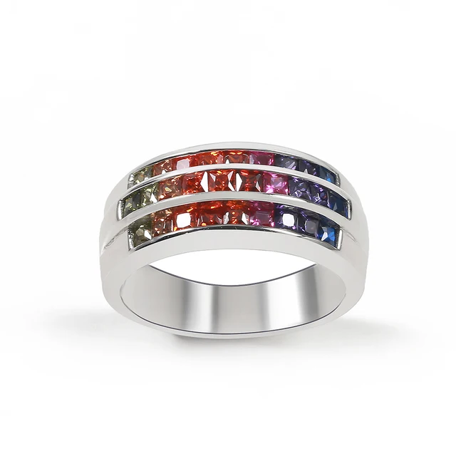 TL 925-Sterling-Silver Rings Fashion Design Big Silver Ring Inlaid Austria Rainbow Zircon Handmade Trendy Ring For Women