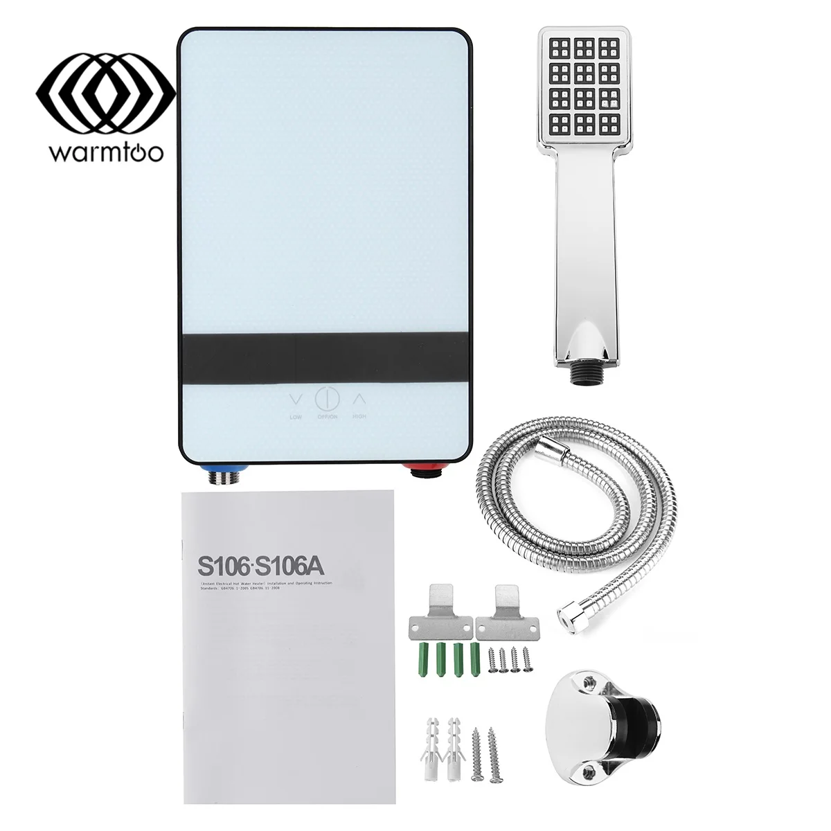 

warmtoo 220V 6500W Tankless Electric Shower Instant Kitchen Bathroom Hot Water Heater Set Electric Water Heating Shower
