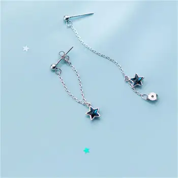 

Hot Style S925 Sterling Silver Damgle Earrings Fashion Simple Sweet Blue Star Zircon Drop Earring for Party Daily