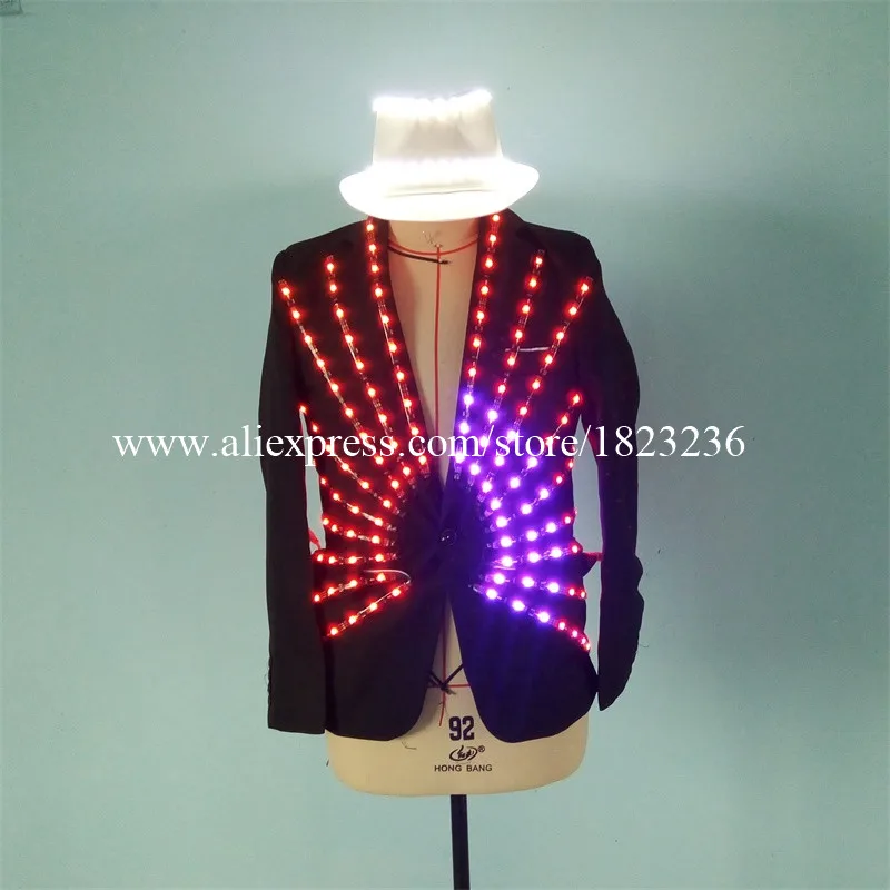 Newest Led Luminous Ballroom Costume LED Light Up Growing Stage performance DJ Singer Dancer Clothes For Nightclub Bar KTV04