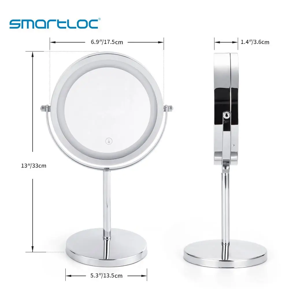 Smartloc 6.9 بوصة 3X 2-الوجه الصمام مسة خفيفة شاشة الحديد حامل ماكياج مرآة الحمام جولة مرايا حمام الغرور المرحاض التجميل