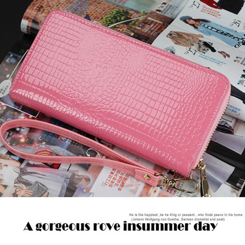 LMS 2017 New Luxury Long Women Wallet and Purses Alligator Patent Leather Zipper Cardholder Ladies Large Capacity Clutch Wallet (12)