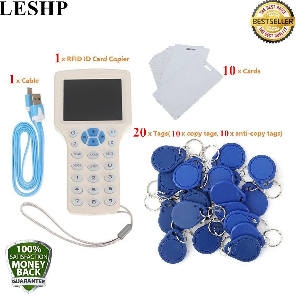 

LESHP Super Full-Featured RFID ID Card Copier ID/IC Card Reader/Writer+10 Cards+20 Tags Comes direct decoding