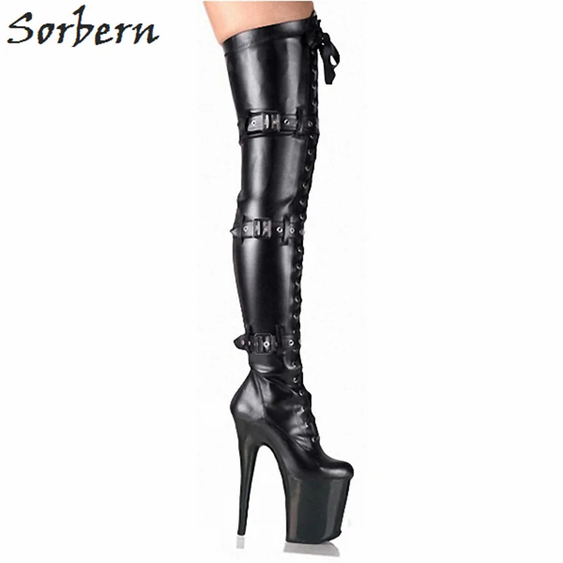 

Sorbern Black 20Cm High Heels 10Cm Thick Platform Boots Ladies Custom Colors Over-The-Knee Boots Womens Shoes Large Sizes
