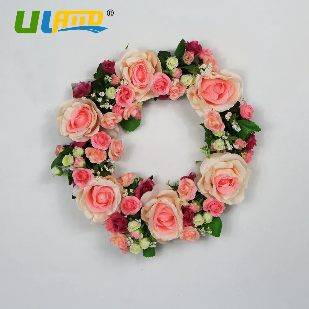 ULAND Pink White Artificial Door Wreath Flowers Garland Header Handmade