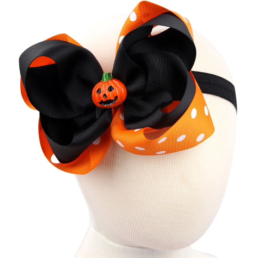 

1PCS girl Pumpkin embroidered personalized outfit headband first halloween thanksgiving Todderl ribbon bow Photo Prop W50
