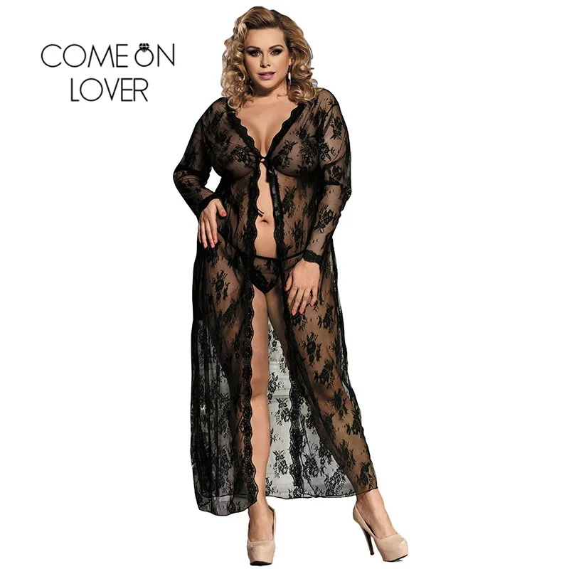 

Comeonlover Sexy Dress Erotic Lace Babydoll Lingerie Delicate Black Long Robe Sexy Underwear Plus Size Women Sexy Outfit RI80232