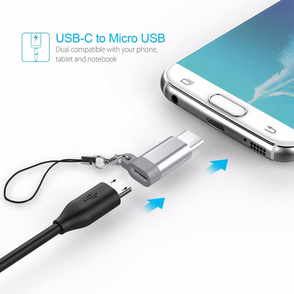 TechRise 3-pack USB Type C Male to Micro USB Female Adapters Type-C Converter Mobile Phone Cables For Macbook Nokia Nexus Xiaomi