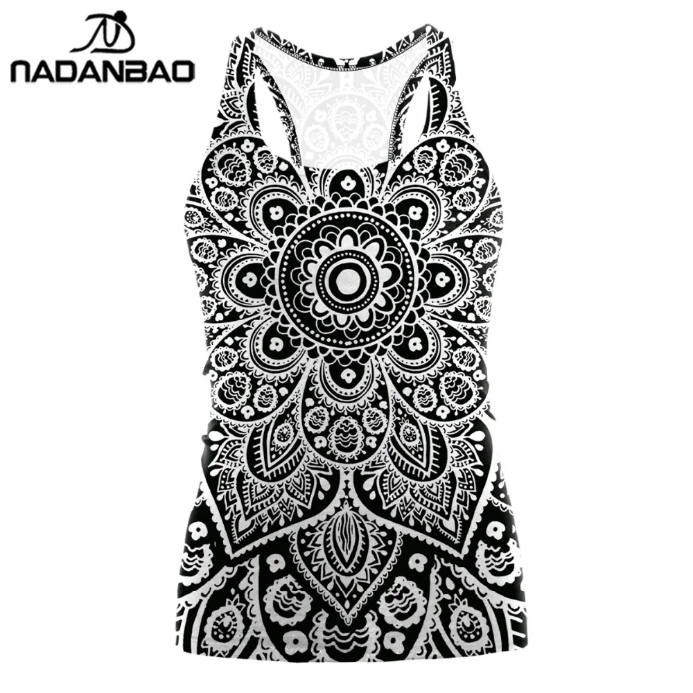 

NADANBAO 2019 Digital Printing Mandala Tank Top Tshirt Aztec Round Ombre O-neck Sleeveless Plus Size Tops T shirt Women