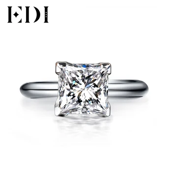 

EDI 1CT Princess Cut Classic Moissanites Diamond Ring 14k White Gold Wedding Rings For Women