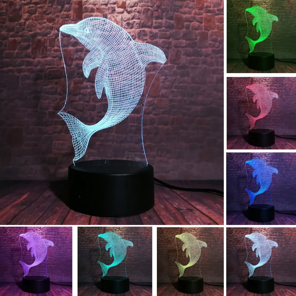 2018 Amroe Cute Dolphin 7 Colors Dimming Sleeping Bedroom Table Desk Cafe Home Decor Cartoon Child Baby Xmas Birthday Toy Gifts | Лампы и