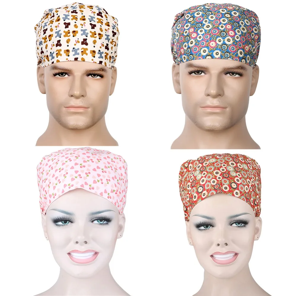 

Unisex Surgical Scrub Cap Floral Printing Adjustable Cotton Surgical Surgery Medical Hat Men Women One Size Many Style Choices