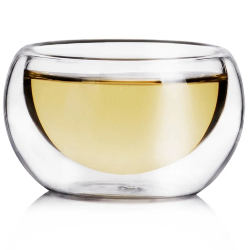 6 шт. 50 мл прозрачная Питьевая Экологичная чашка термостойкая двухслойная чайная чашка водный цветок чайные чашки - Цвет: Clear