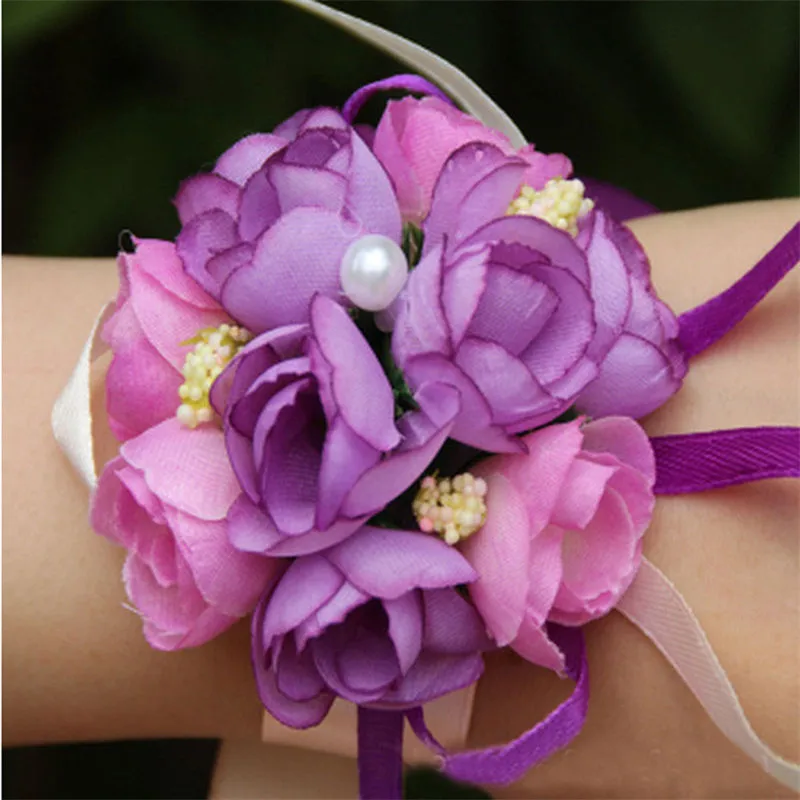 

1pc Hot Selling Delicate Wrist Flowers Corsage Bracelet Bridesmaid Sisters Hand Flowers Wedding Party Bridal Decorative Flowers