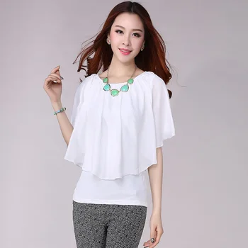 

Woman Spring Plus Size Solid O-neck Half Batwing Sleeve Ruffles Chiffon Blouse Female Summer Fall Oversized Hedging Thin Shirts