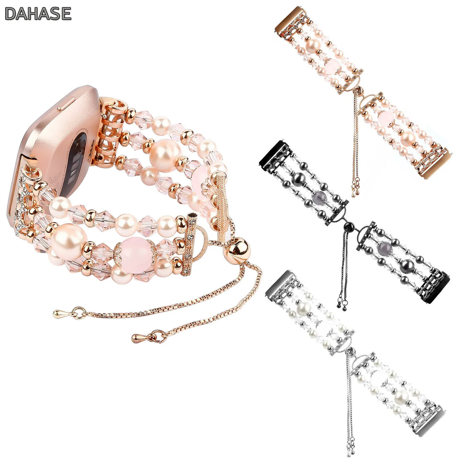 Luxury Jewelry Agate Bracelet For Fitbit Versa Smart Watch Band Women Pearl Strap Wristband For Fitbit Versa Bands