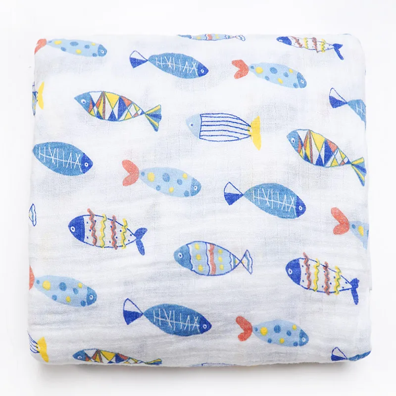 Muslinlife 1 шт., хлопок, детские пеленки, мягкие дышащие одеяла, стиль, Марлевое детское одеяло для новорожденных - Цвет: colorful fish