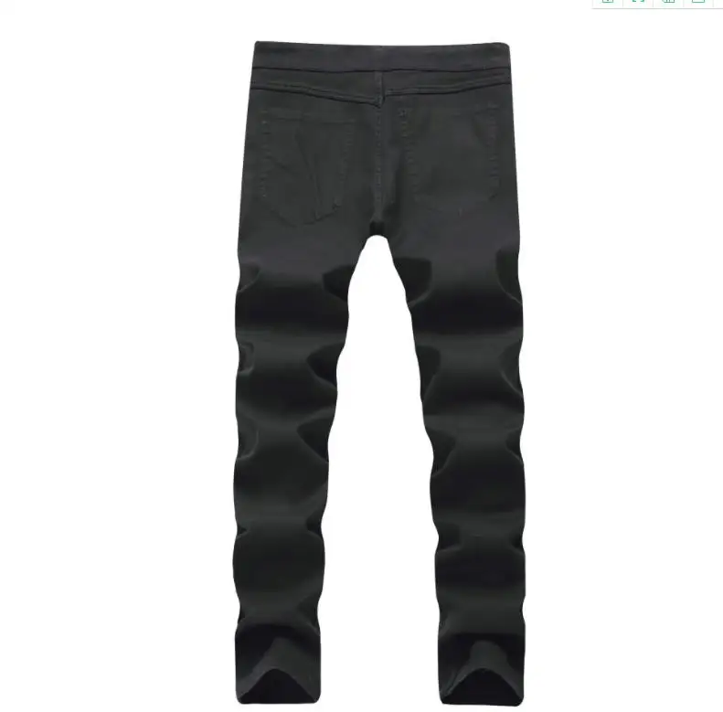 Хип-хоп уличные джинсы стрейч мужские с принтом черепа Прямые повседневные черные брюки