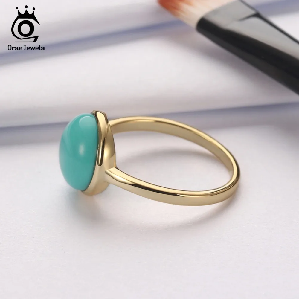 ORSA JEWELS Genuine 925 Sterling Silver Rings For Women Natural Stone Turquoises Anniversary Ring Fashion Female Jewelry SR69