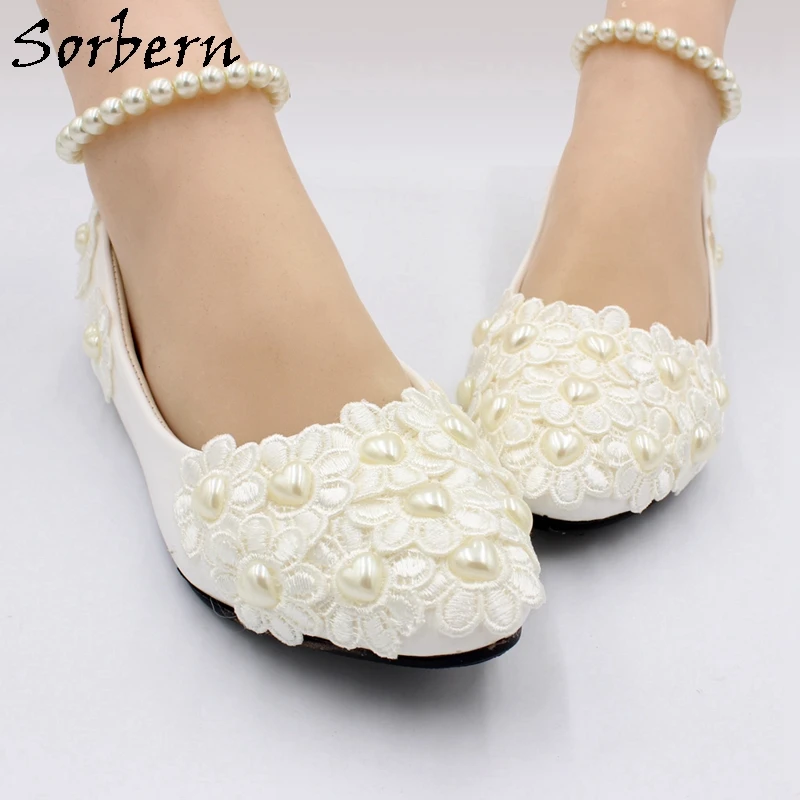 Sorbern свадебные туфли аппликация из белого кружева для Свадебная обувь Для женщин 1/3/5/8 см; ботинки на каблуках; обувь