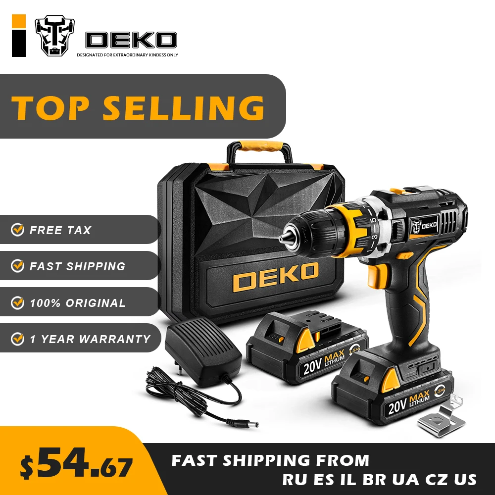 

DEKO GCD20DU2 20V MAX Cordless Drill Electric Screwdriver Engraver Mini Power Driver 100% Original Free Tax Home DIY