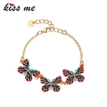 

kissme Exquisite Colorful Crystal Butterfly Charm Bracelets For Women Party Gold Color Alloy Chains Fashion Jewelry Accessories