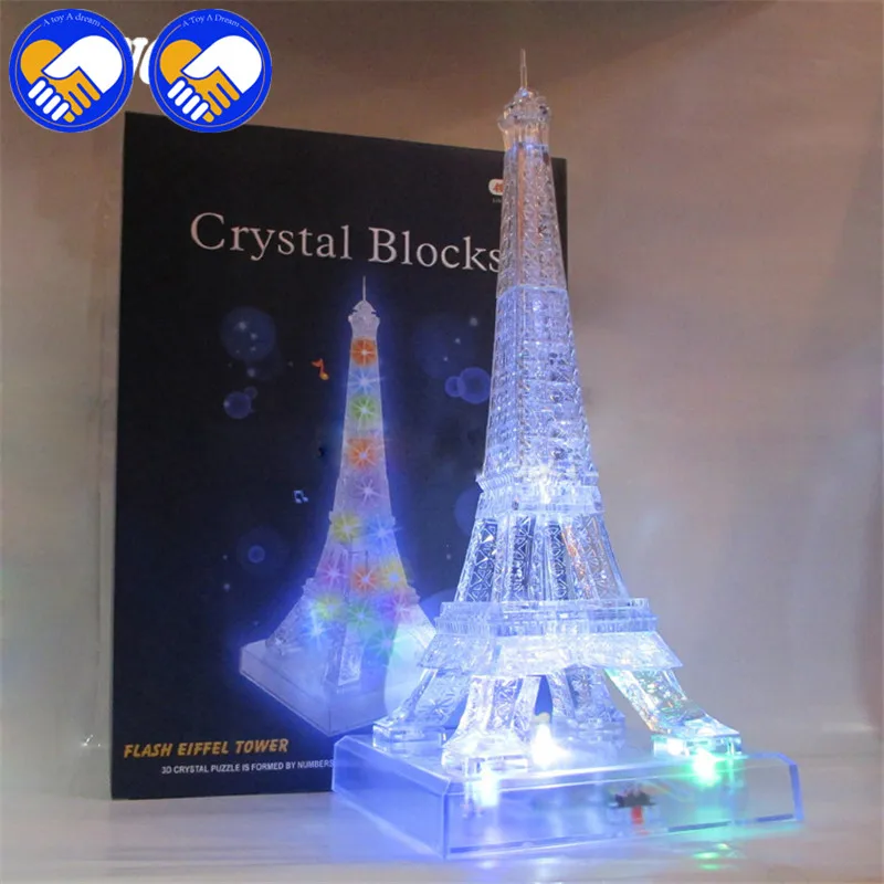 1 Set LED Flash Eiffel Tower 3D Crystal Puzzle DIY Adult Puzzle Jigsaw Puzzle Eiffel Tower Decoration Creative Best Gifts
