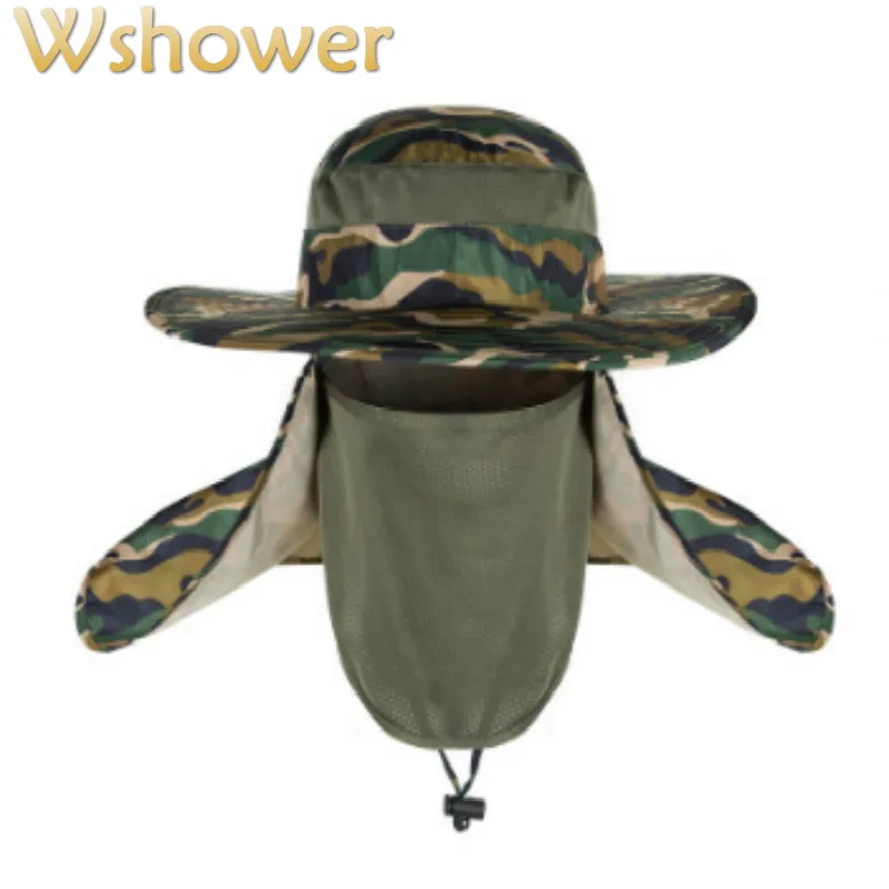 Women Men Wide Brim Camouflage Bucket Hat Face Neck Protection
