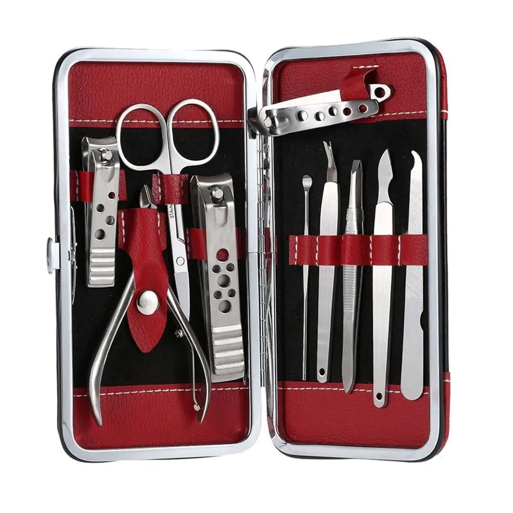 FSHALLManicure педикюрные наборы из нержавеющей стали для стрижки ногтей Пинцет Ножницы толкатель очиститель кутикулы Триммер пилка для ногтей и чехол для сумки