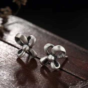 

Real Sterling Silver 925 Earrings Matte Bowknot Vintage Ethnic Studs Earings For Women Ladies Fine Jewellery Bijoux