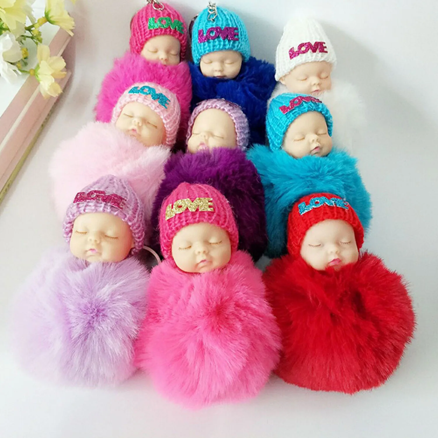 4pcs Mini Cute Sleeping Newborn Baby Dolls Plush Keychain Toys for